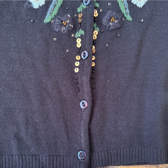 Vintage Y2K Brown Floral Embroidered Beaded Cardigan - Size Small - Picture 12 of 14